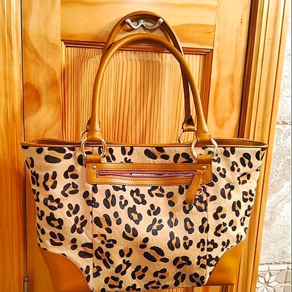 Barr + Barr Animal Print Tan & Brown Leather Tote Bag Shoulder Bag - Picture 16 of 17